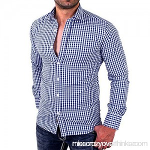 MISYAA Button Down Shirts for Men Lattic Breathable Undershirt Long Sleeve Plaid Tuexdo Shirt Friends Gifts Mens Tops Blue B07NCRP3X9